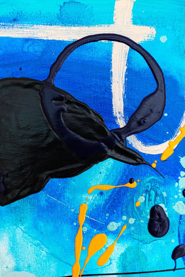 Abstract Painting – Original Wall Art – Acrylic Oil & Mixed Media on Canvas – Blue Yellow Painting – "Subcon-Blau II" – 20"x20" (50x50cm)