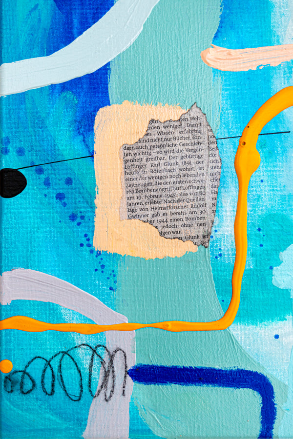 Abstract Painting – Original Wall Art – Acrylic Oil & Mixed Media on Canvas – Blue Yellow Painting – "Subcon-Blau I" – 20"x20" (50x50cm)