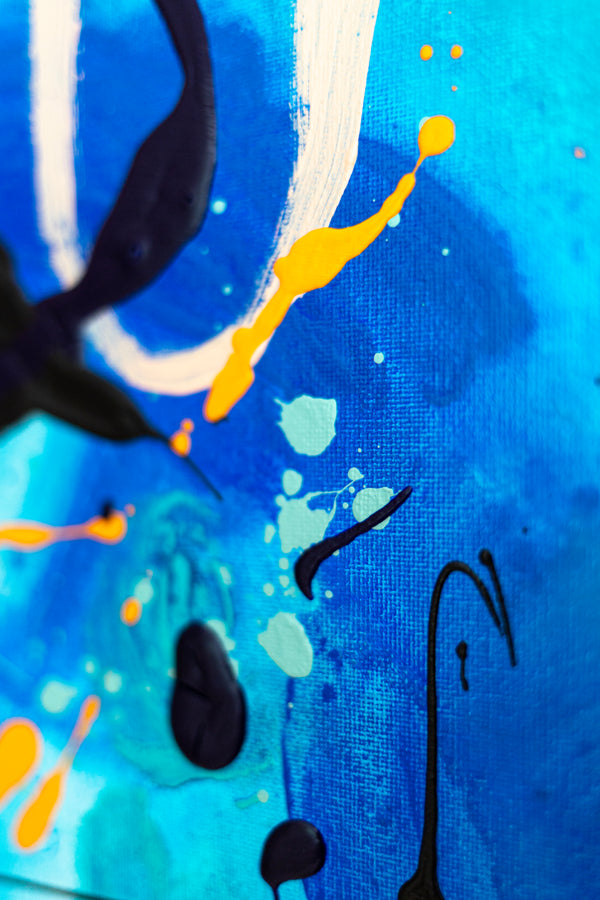 Abstract Painting – Original Wall Art – Acrylic Oil & Mixed Media on Canvas – Blue Yellow Painting – "Subcon-Blau I" – 20"x20" (50x50cm)