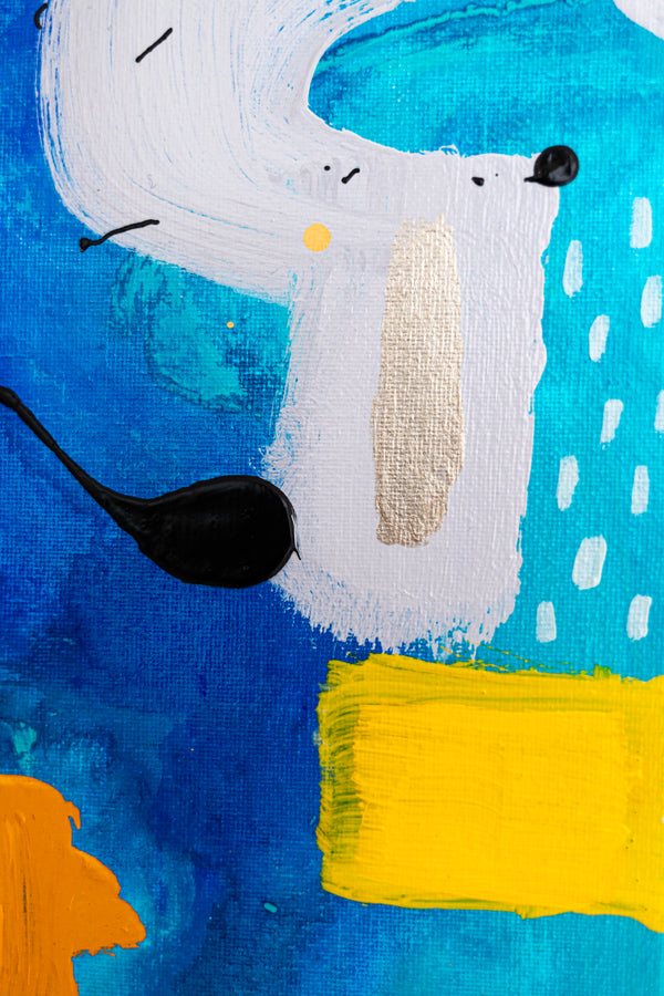 Abstract Painting – Original Wall Art – Acrylic Oil & Mixed Media on Canvas – Blue Yellow Painting – "Subcon-Blau II" – 20"x20" (50x50cm)