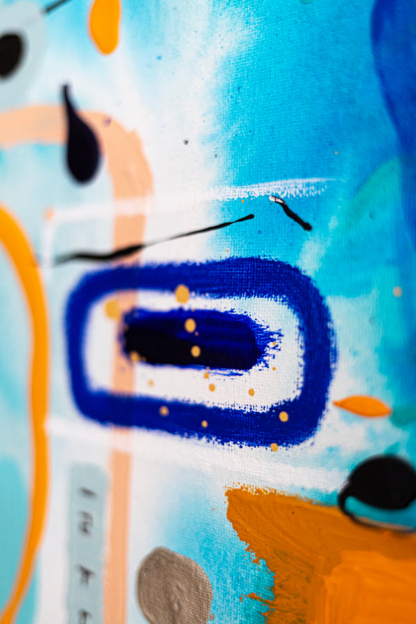 Abstract Painting – Original Wall Art – Acrylic Oil & Mixed Media on Canvas – Blue Yellow Painting – "Subcon-Blau II" – 20"x20" (50x50cm)