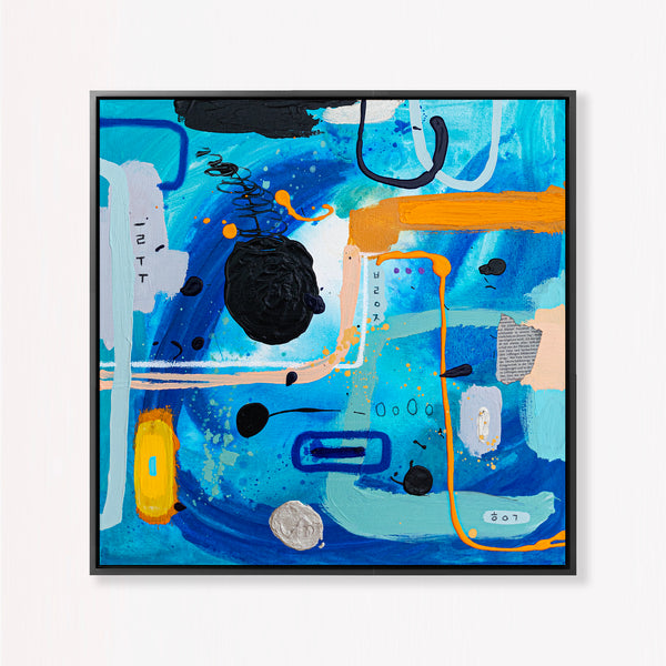 Abstract Painting – Original Wall Art – Acrylic Oil & Mixed Media on Canvas – Blue Yellow Painting – "Subcon-Blau II" – 20"x20" (50x50cm)