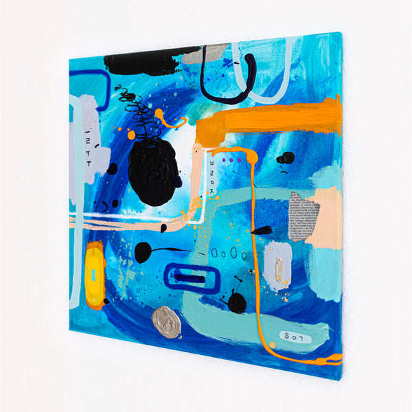 Abstract Painting – Original Wall Art – Acrylic Oil & Mixed Media on Canvas – Blue Yellow Painting – "Subcon-Blau II" – 20"x20" (50x50cm)