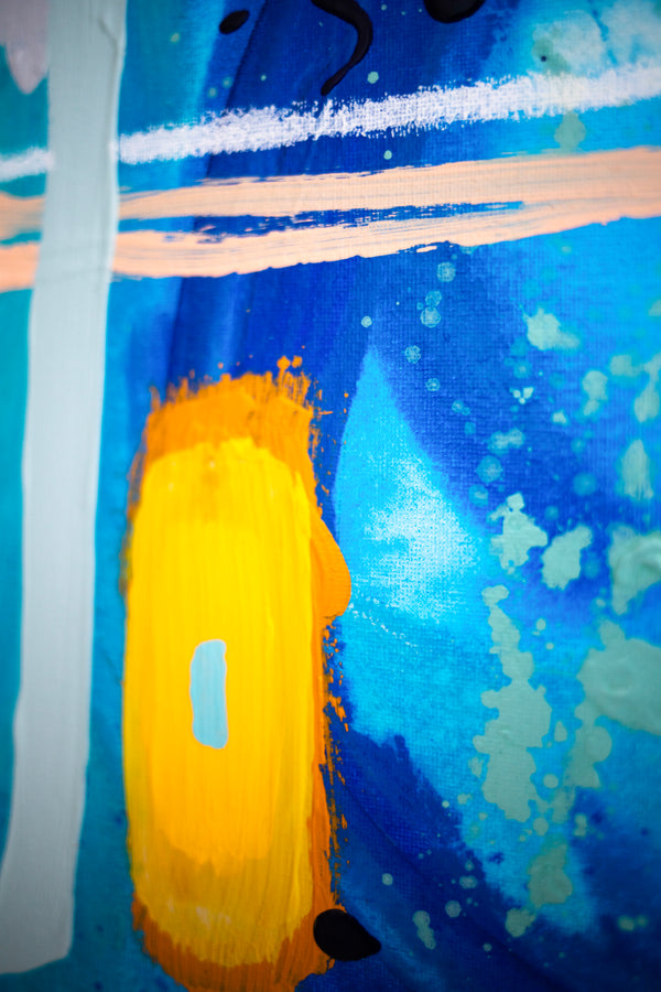 Abstract Painting – Original Wall Art – Acrylic Oil & Mixed Media on Canvas – Blue Yellow Painting – "Subcon-Blau II" – 20"x20" (50x50cm)
