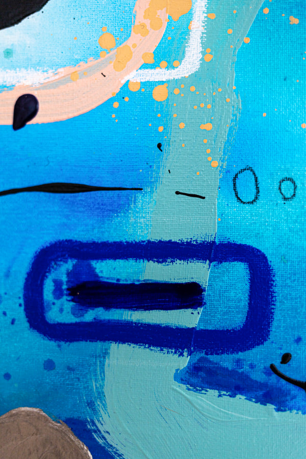 Abstract Painting – Original Wall Art – Acrylic Oil & Mixed Media on Canvas – Blue Yellow Painting – "Subcon-Blau II" – 20"x20" (50x50cm)