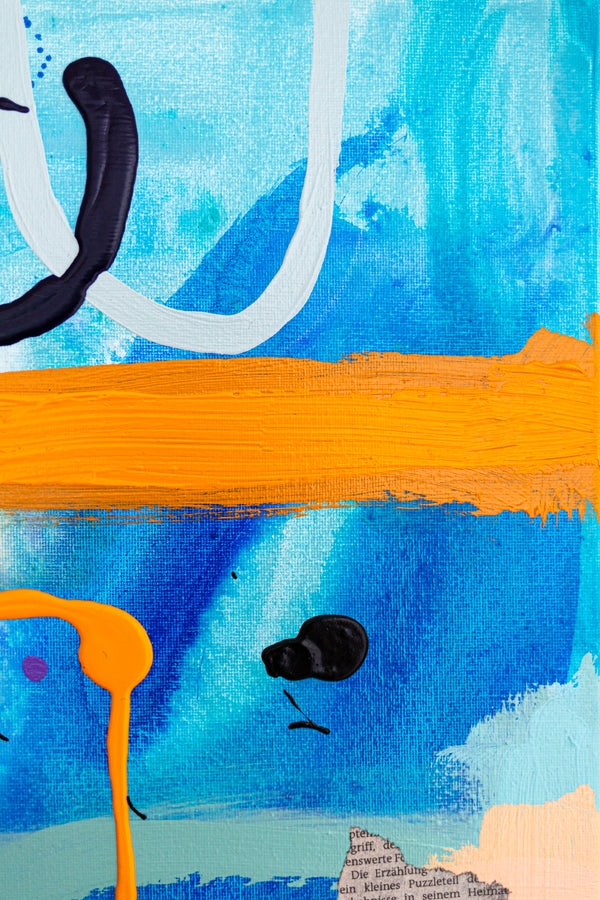 Abstract Painting – Original Wall Art – Acrylic Oil & Mixed Media on Canvas – Blue Yellow Painting – "Subcon-Blau II" – 20"x20" (50x50cm)