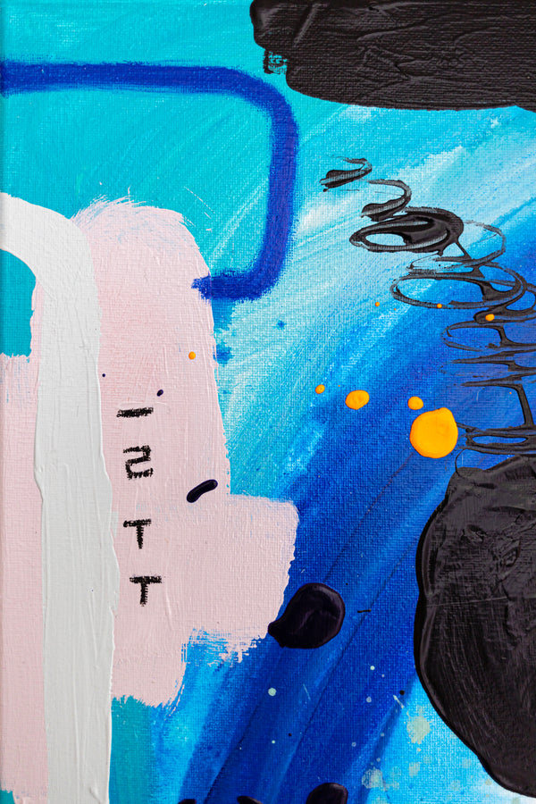 Abstract Painting – Original Wall Art – Acrylic Oil & Mixed Media on Canvas – Blue Yellow Painting – "Subcon-Blau II" – 20"x20" (50x50cm)