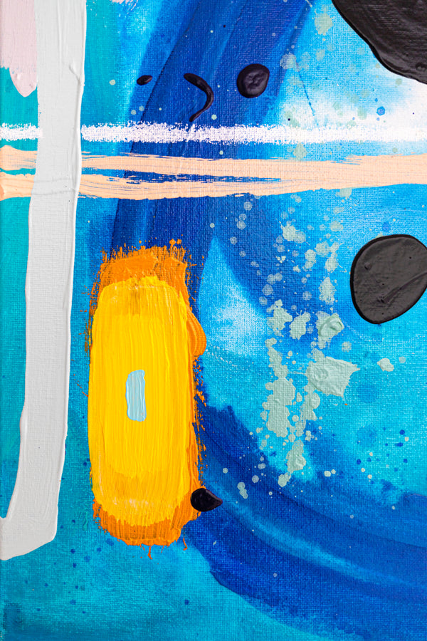 Abstract Painting – Original Wall Art – Acrylic Oil & Mixed Media on Canvas – Blue Yellow Painting – "Subcon-Blau II" – 20"x20" (50x50cm)