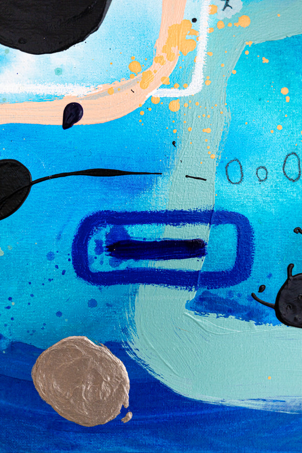 Abstract Painting – Original Wall Art – Acrylic Oil & Mixed Media on Canvas – Blue Yellow Painting – "Subcon-Blau II" – 20"x20" (50x50cm)