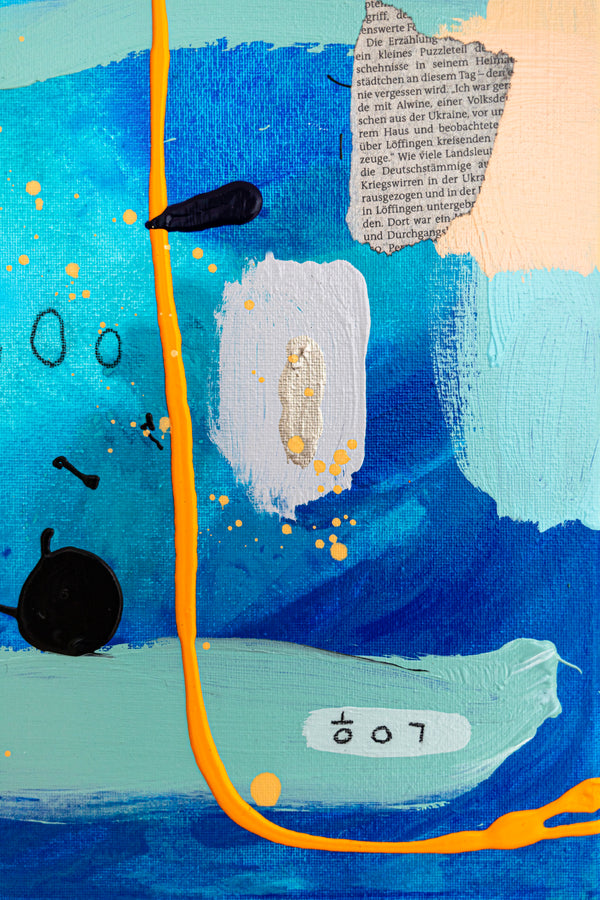 Abstract Painting – Original Wall Art – Acrylic Oil & Mixed Media on Canvas – Blue Yellow Painting – "Subcon-Blau II" – 20"x20" (50x50cm)