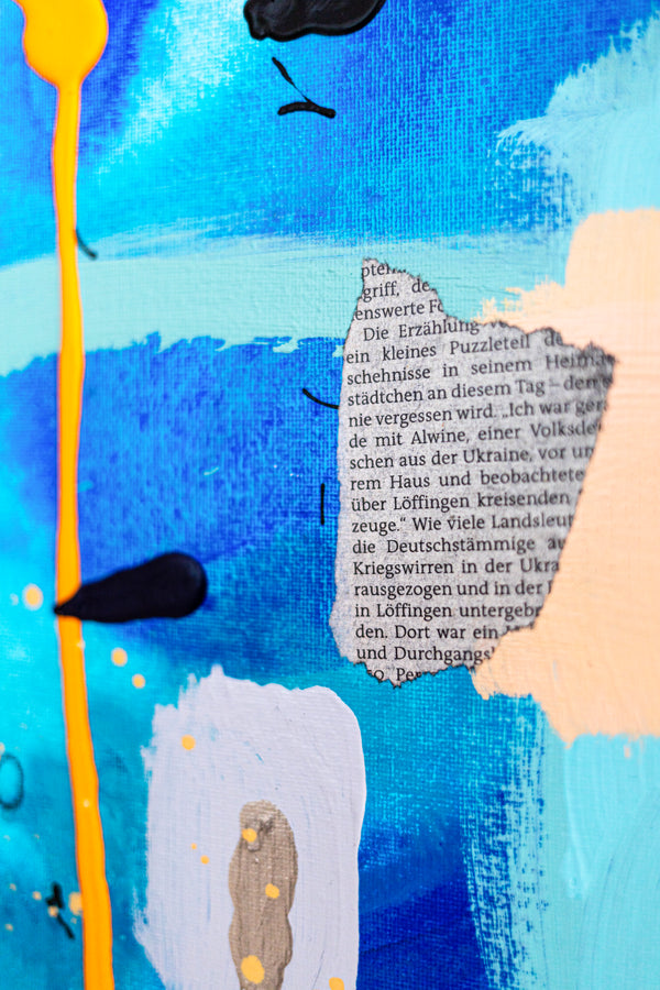 Abstract Painting – Original Wall Art – Acrylic Oil & Mixed Media on Canvas – Blue Yellow Painting – "Subcon-Blau II" – 20"x20" (50x50cm)