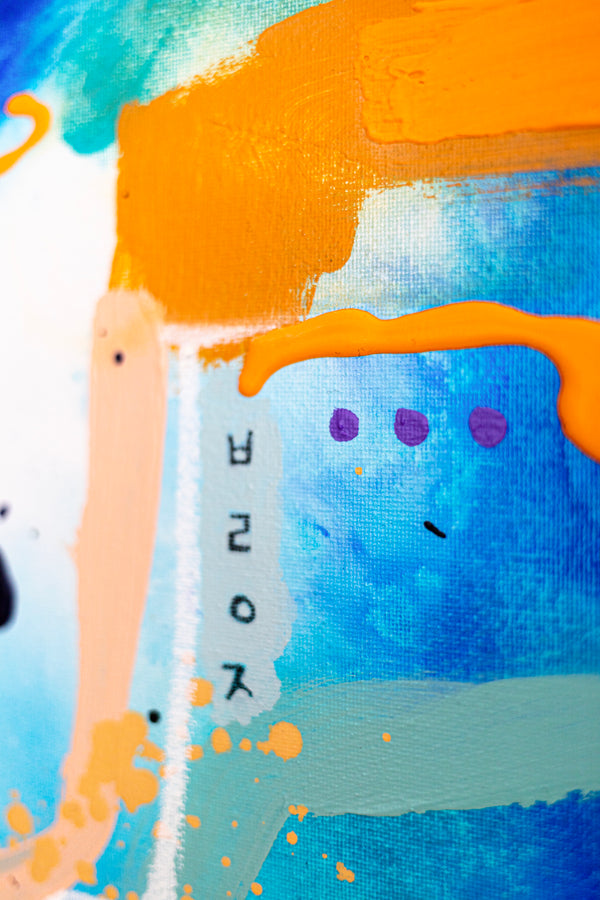 Abstract Painting – Original Wall Art – Acrylic Oil & Mixed Media on Canvas – Blue Yellow Painting – "Subcon-Blau II" – 20"x20" (50x50cm)