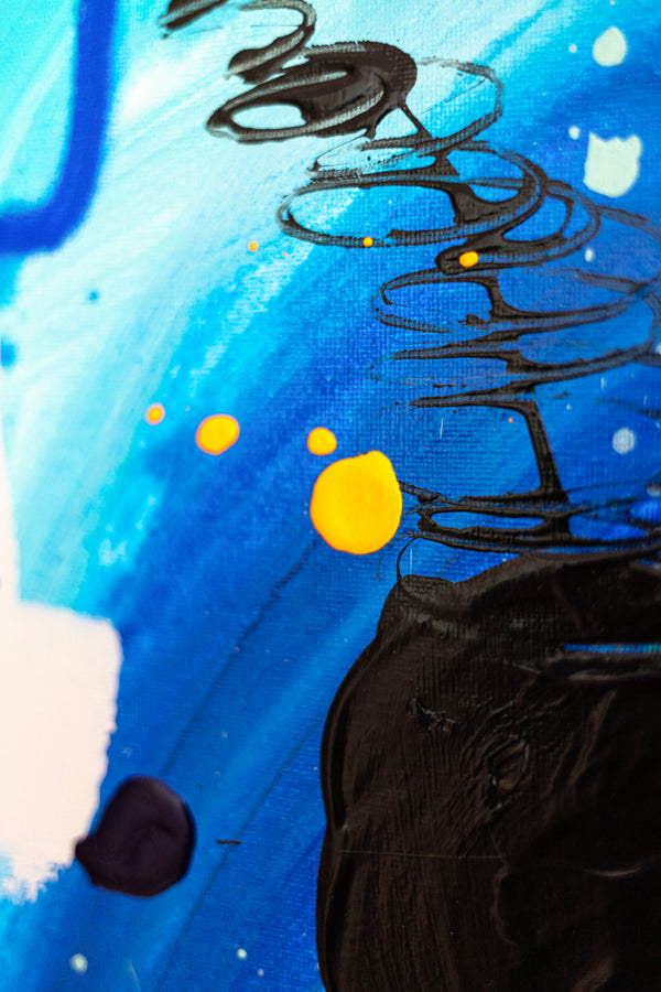 Abstract Painting – Original Wall Art – Acrylic Oil & Mixed Media on Canvas – Blue Yellow Painting – "Subcon-Blau II" – 20"x20" (50x50cm)