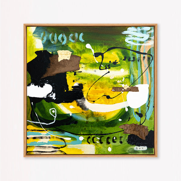 Abstract Painting – Original Wall Art – Acrylic Oil & Mixed Media on Canvas – Green Yellow Painting – "Subcon-Verte II" – 20"x20" (50x50cm)