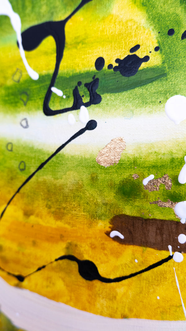 Abstract Painting – Original Wall Art – Acrylic Oil & Mixed Media on Canvas – Green Yellow Painting – "Subcon-Verte II" – 20"x20" (50x50cm)