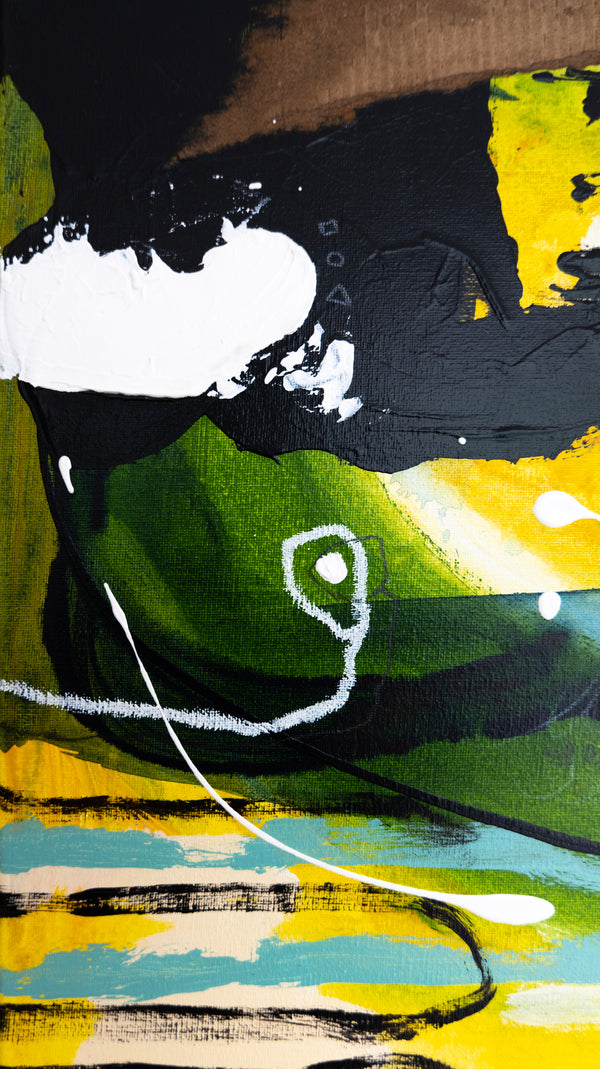 Abstract Painting – Original Wall Art – Acrylic Oil & Mixed Media on Canvas – Green Yellow Painting – "Subcon-Verte II" – 20"x20" (50x50cm)