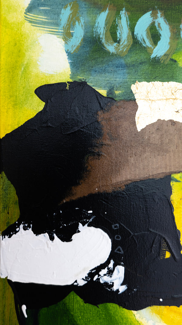 Abstract Painting – Original Wall Art – Acrylic Oil & Mixed Media on Canvas – Green Yellow Painting – "Subcon-Verte II" – 20"x20" (50x50cm)