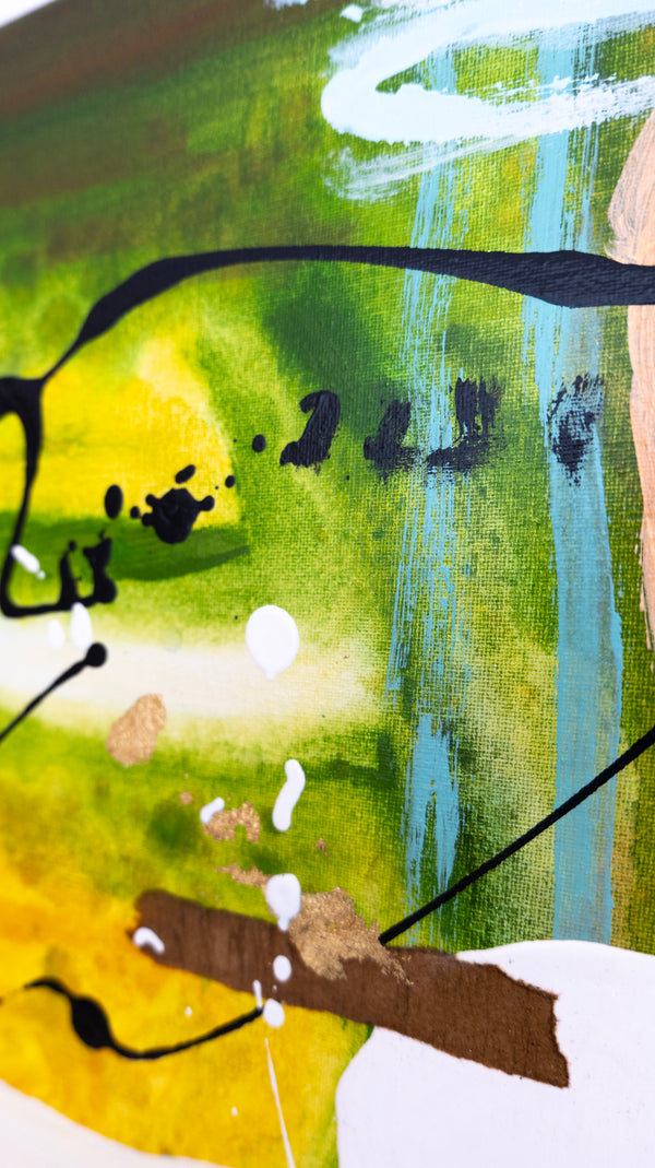 Abstract Painting – Original Wall Art – Acrylic Oil & Mixed Media on Canvas – Green Yellow Painting – "Subcon-Verte II" – 20"x20" (50x50cm)