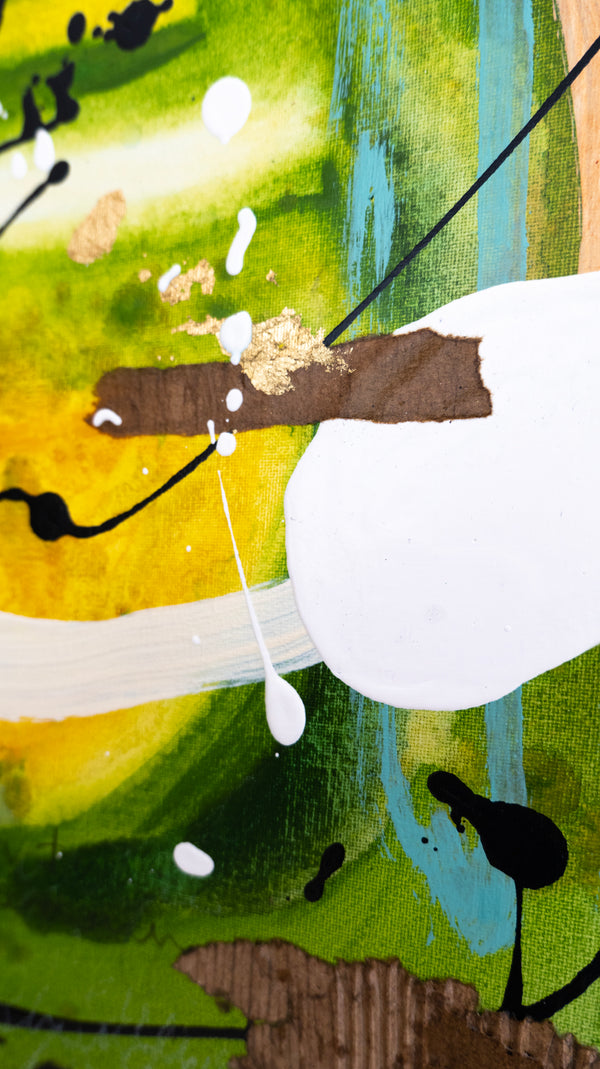 Abstract Painting – Original Wall Art – Acrylic Oil & Mixed Media on Canvas – Green Yellow Painting – "Subcon-Verte II" – 20"x20" (50x50cm)