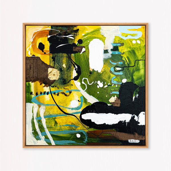 Abstract Painting – Original Wall Art – Acrylic Oil & Mixed Media on Canvas – Green Yellow Painting – "Subcon-Verte I" – 20"x20" (50x50cm)