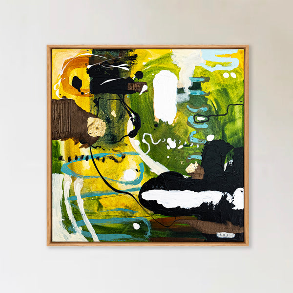 Abstract Painting – Original Wall Art – Acrylic Oil & Mixed Media on Canvas – Green Yellow Painting – "Subcon-Verte I" – 20"x20" (50x50cm)