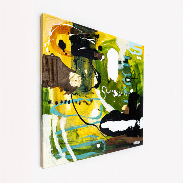 Abstract Painting – Original Wall Art – Acrylic Oil & Mixed Media on Canvas – Green Yellow Painting – "Subcon-Verte I" – 20"x20" (50x50cm)