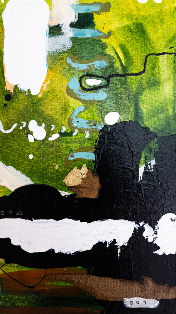 Abstract Painting – Original Wall Art – Acrylic Oil & Mixed Media on Canvas – Green Yellow Painting – "Subcon-Verte I" – 20"x20" (50x50cm)