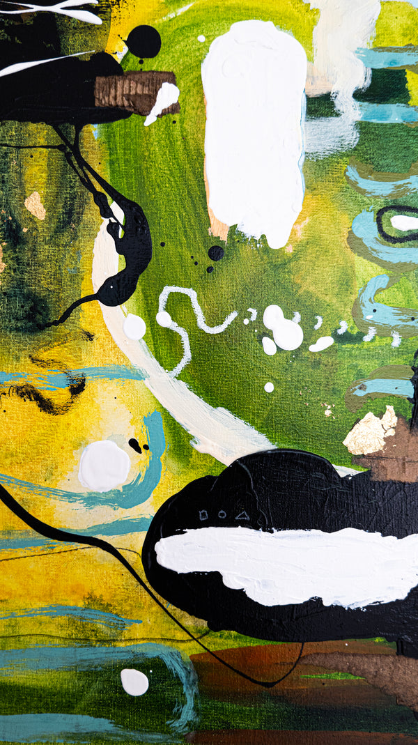 Abstract Painting – Original Wall Art – Acrylic Oil & Mixed Media on Canvas – Green Yellow Painting – "Subcon-Verte I" – 20"x20" (50x50cm)