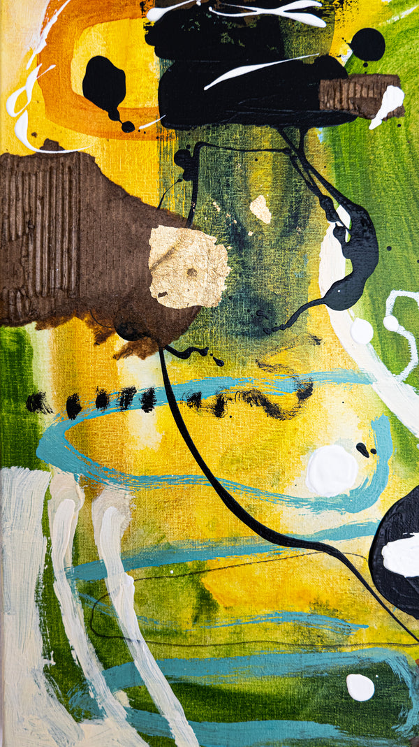 Abstract Painting – Original Wall Art – Acrylic Oil & Mixed Media on Canvas – Green Yellow Painting – "Subcon-Verte I" – 20"x20" (50x50cm)