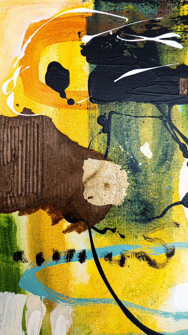 Abstract Painting – Original Wall Art – Acrylic Oil & Mixed Media on Canvas – Green Yellow Painting – "Subcon-Verte I" – 20"x20" (50x50cm)