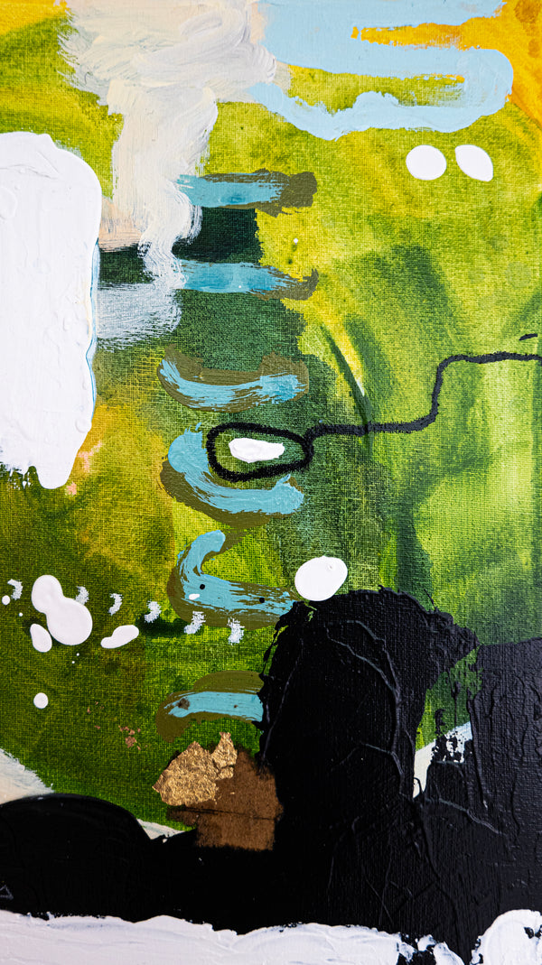 Abstract Painting – Original Wall Art – Acrylic Oil & Mixed Media on Canvas – Green Yellow Painting – "Subcon-Verte I" – 20"x20" (50x50cm)