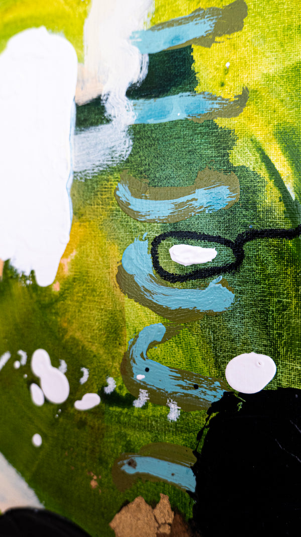 Abstract Painting – Original Wall Art – Acrylic Oil & Mixed Media on Canvas – Green Yellow Painting – "Subcon-Verte I" – 20"x20" (50x50cm)