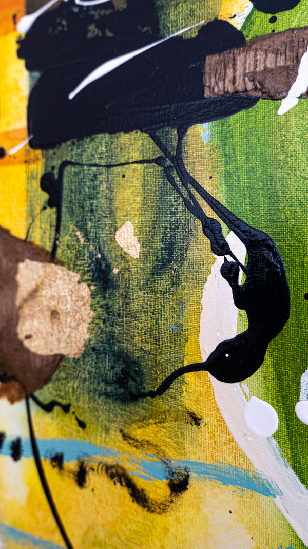 Abstract Painting – Original Wall Art – Acrylic Oil & Mixed Media on Canvas – Green Yellow Painting – "Subcon-Verte I" – 20"x20" (50x50cm)