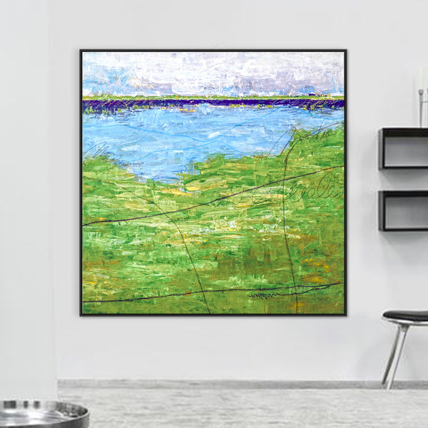 Original Acrylic Modern Abstract Painting, Large Green Canvas Art of Echoes the Simplicity of Summer | Summer green