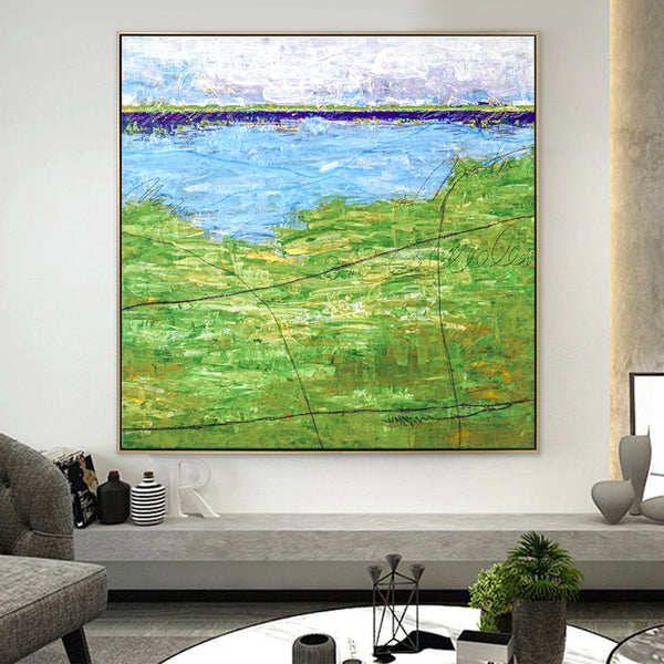 Original Acrylic Modern Abstract Painting, Large Green Canvas Art of Echoes the Simplicity of Summer | Summer green