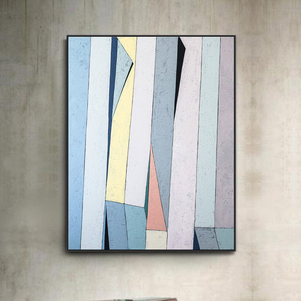 Contemporary Minimal Abstract Painting in Acrylic, Original Modern Canvas Wall Art | Summer deck (Vertical Ver.)