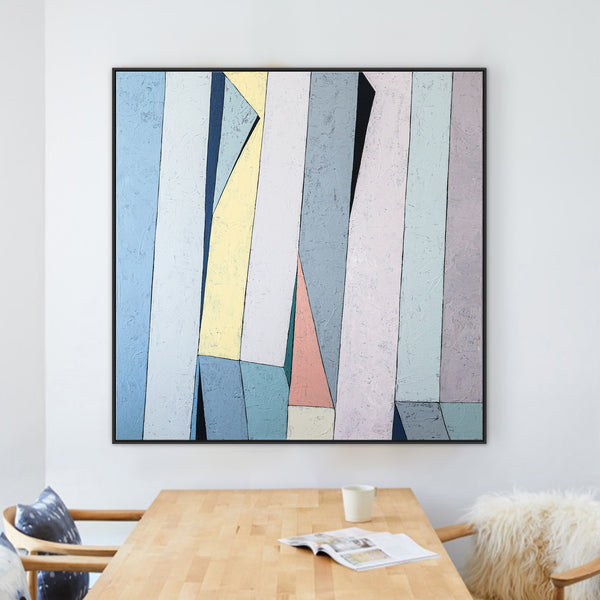 Contemporary Minimalist Abstract Painting in Acrylic, Original Colorful Modern Canvas Wall Art | Summer deck