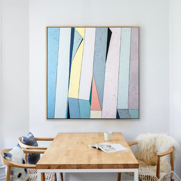 Contemporary Minimalist Abstract Painting in Acrylic, Original Colorful Modern Canvas Wall Art | Summer deck