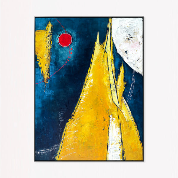 Abstract Painting – Original Wall Art – Large Oil & Acrylic Painting on Canvas – Modern Minimalist Contemporary Art – “Sun, Mountain, Moon”