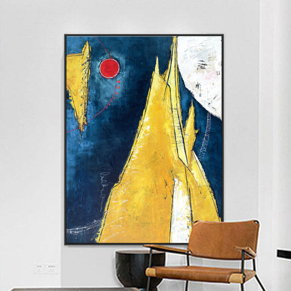 Expressionist Modern Abstract Original Painting, Large Canvas Wall Art of Nature inspired | Sun, Mountain, Moon