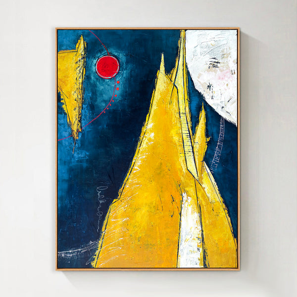 Abstract Painting – Original Wall Art – Large Oil & Acrylic Painting on Canvas – Modern Minimalist Contemporary Art – “Sun, Mountain, Moon”