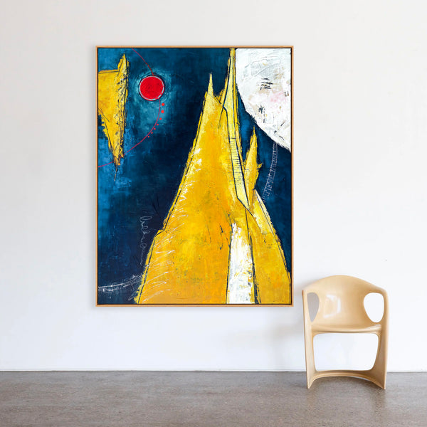 Abstract Painting – Original Wall Art – Large Oil & Acrylic Painting on Canvas – Modern Minimalist Contemporary Art – “Sun, Mountain, Moon”