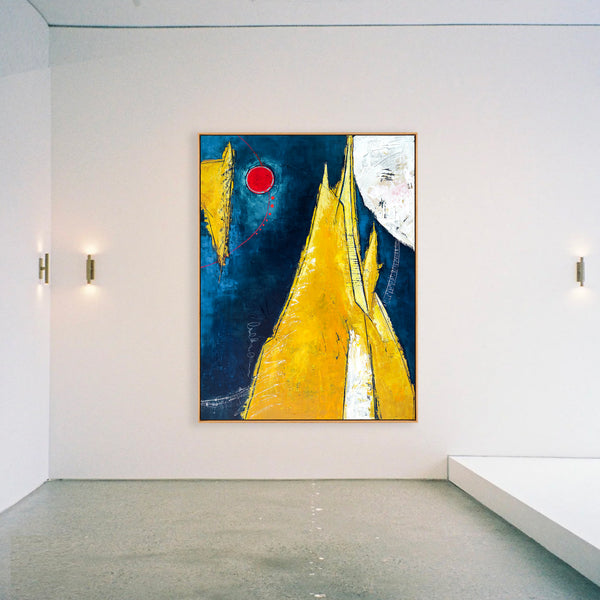 Abstract Painting – Original Wall Art – Large Oil & Acrylic Painting on Canvas – Modern Minimalist Contemporary Art – “Sun, Mountain, Moon”