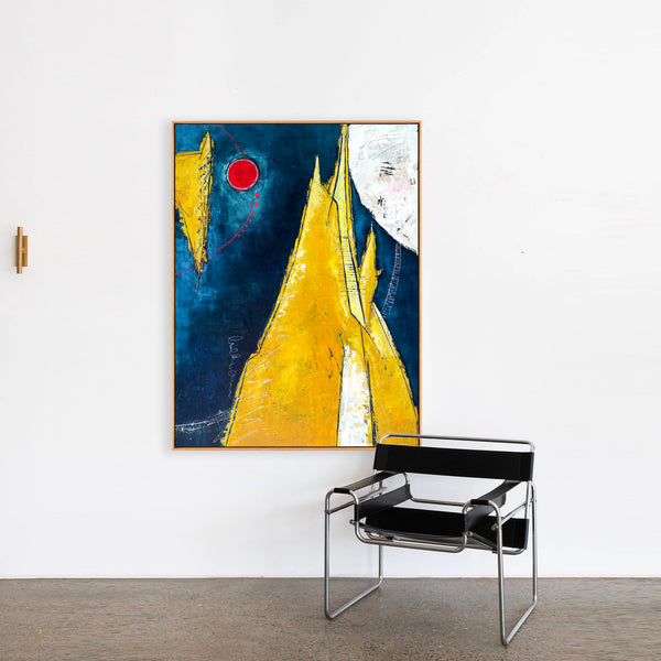 Abstract Painting – Original Wall Art – Large Oil & Acrylic Painting on Canvas – Modern Minimalist Contemporary Art – “Sun, Mountain, Moon”