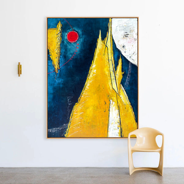 Abstract Painting – Original Wall Art – Large Oil & Acrylic Painting on Canvas – Modern Minimalist Contemporary Art – “Sun, Mountain, Moon”