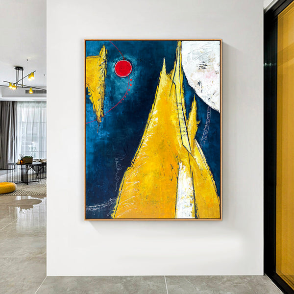 Abstract Painting – Original Wall Art – Large Oil & Acrylic Painting on Canvas – Modern Minimalist Contemporary Art – “Sun, Mountain, Moon”