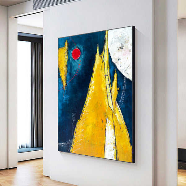 Abstract Painting – Original Wall Art – Large Oil & Acrylic Painting on Canvas – Modern Minimalist Contemporary Art – “Sun, Mountain, Moon”