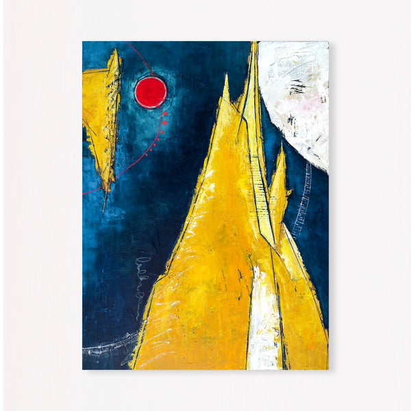 Abstract Painting – Original Wall Art – Large Oil & Acrylic Painting on Canvas – Modern Minimalist Contemporary Art – “Sun, Mountain, Moon”