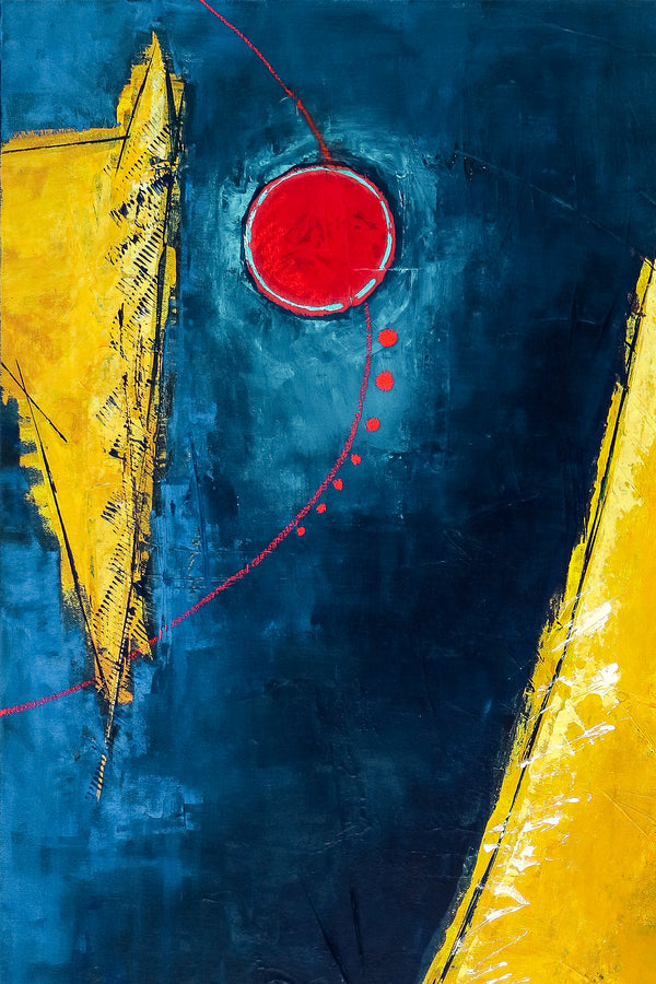 Abstract Painting – Original Wall Art – Large Oil & Acrylic Painting on Canvas – Modern Minimalist Contemporary Art – “Sun, Mountain, Moon”