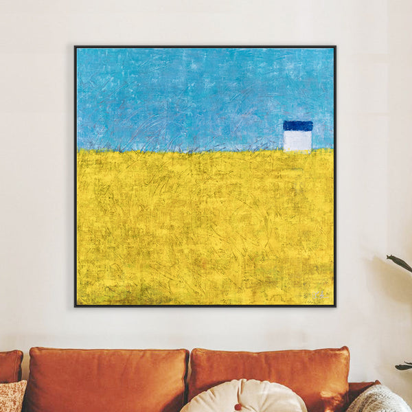 Landscape Original Abstract Yellow Painting in Acrylic, Modern Contemporary Large Canvas Wall Art | Sweet lonely